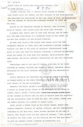 Sister Lucia of Fatima fame never left Portugal