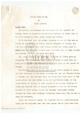 [Especulação em torno da revelação do terceiro segredo de Fátima]