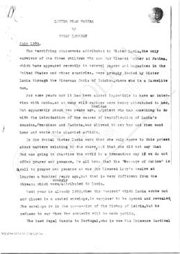 [Declarações falsas atribuídas à irmã Lúcia]