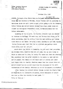 Mother Teresa of Calcutta in Portugal