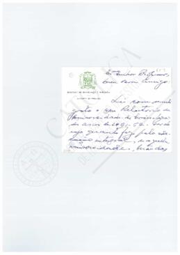 Cartão de D. Abílio [Augusto Vaz das Neves], bispo de Bragança-Miranda, para Guilherme Braga da Cruz