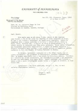 Carta de Robert Chester Smith para Guilherme Braga da Cruz