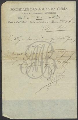 Prescrição médica da Sociedade das Aguas da Curia