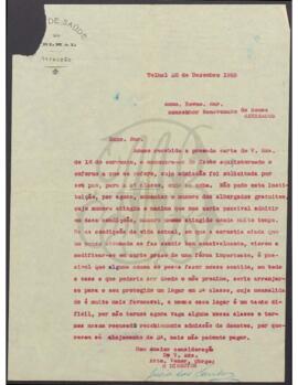 Carta de Lúcio dos Santos, director da Casa de Saúde do telhal a Benevenuto de Sousa