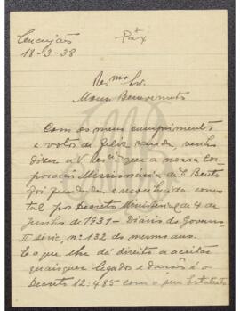 Carta do Pe. Luís Ferreira de Carvalho a Benevenuto de Sousa.