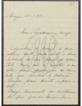 Carta de Adelaide Caldas a Benevenuto de Sousa