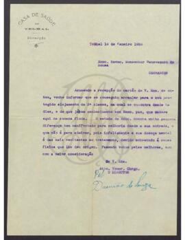 Carta de Damião de Sousa, director da Casa de Saúde do Telhal, a Benevenuto de Sousa