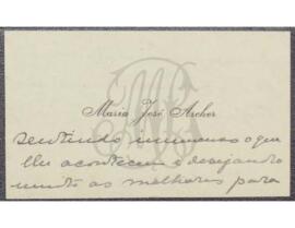 Cartão de Maria José Archer a Benevenuto de Sousa