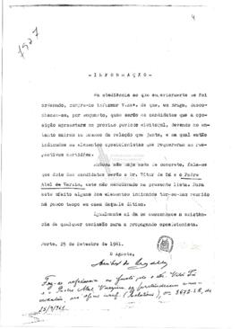 Informação de agente da PIDE, não identificado, acerca da participação de elementos da oposição ao Estado Novo nas eleições legislativas de 1961