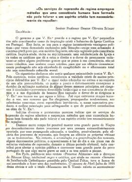 Carta de 45 personalidades católicas, entre as quais Abel Varzim, para o [presidente do Conselho de Ministros, António de] Oliveira Salazar